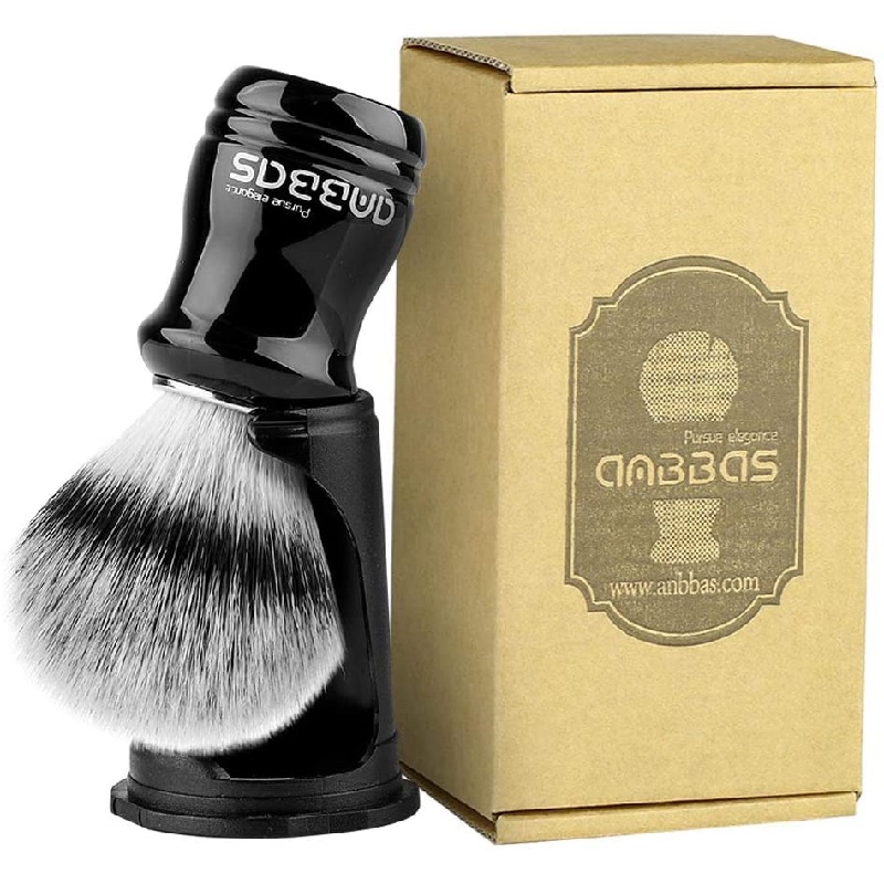 Synthetic Badger Shaving Brush with Black Holder Stand 2IN1 Resin Handle Foam Brush Set for Men Close Wet Shave