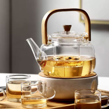 A teapot with bamboo handles for making tea