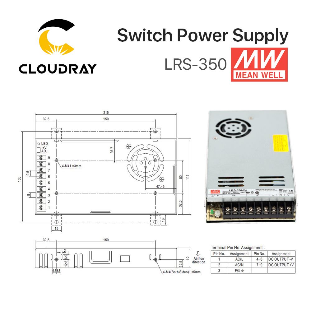 Meanwell LRS-350 Switching Power Supply 12V 24V 36V 48V 350W Original MW Taiwan Brand LRS-350-24
