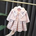 Girls Children Kid Baby Woolen Plaided Coat Outwear Jacket+Tank Dress 2PCS Suits Sweet Warm Winter Princess Clothes Set