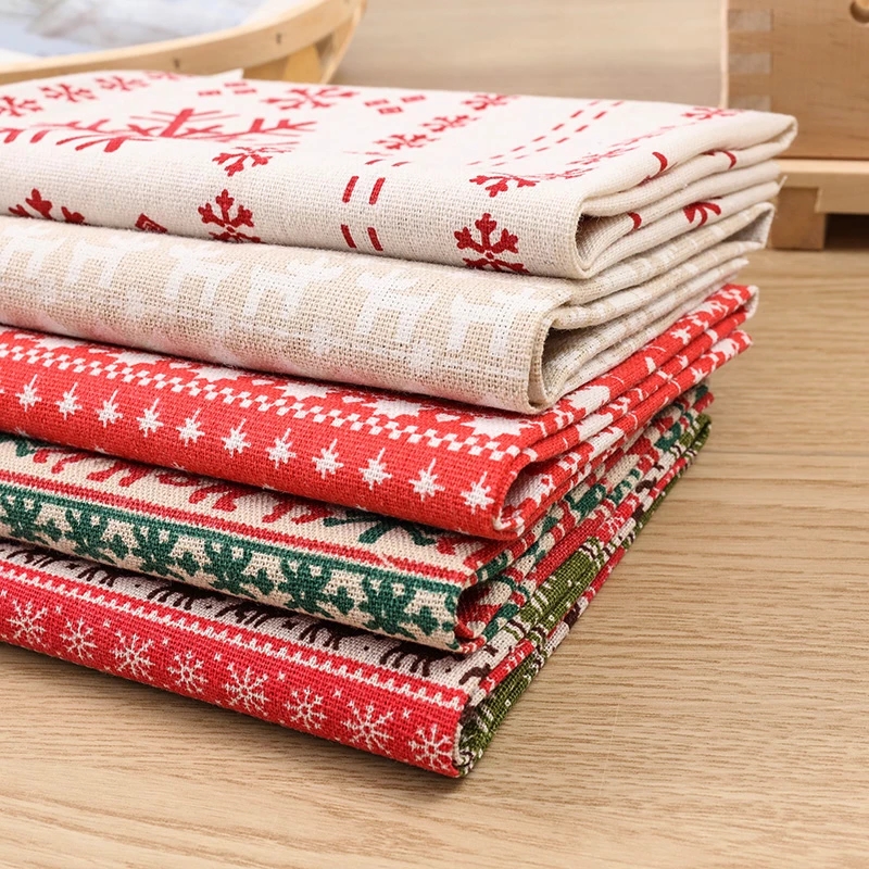 Christmas Patchwork Fabric Bundle Old Coarse Cloth Print Cotton Linen Fabric 25*25cm/Pcs 50*50cm/Pcs TJ1241