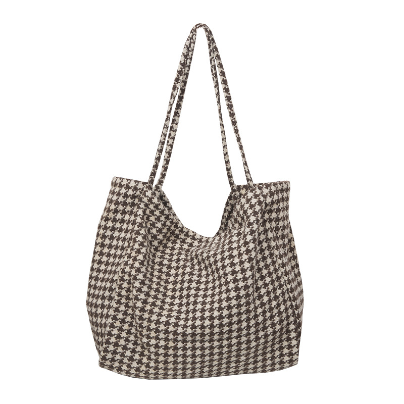 Extra Large Women Woolen Canvas Bags Houndstooth Pattern Design Female Big Tote Handbag Casual Shoulder Shopping Bag For Ladies