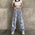 Women Jeans High Waist Loose Straight Pants 2020 Cartoon Printed Zipper Casual Female Long Trousers Large Size Mom Long Pants