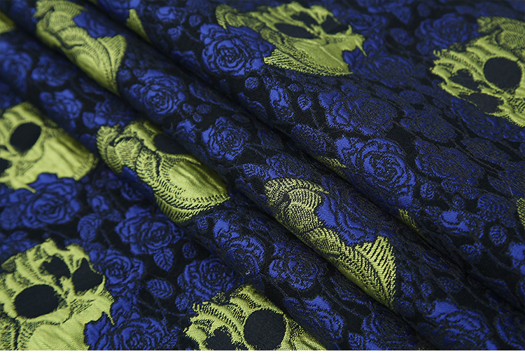 High quality blue skull fashion jacquard brocade fabric for dress coat sofa cushion table cloth patchwork upholstery diy tissue