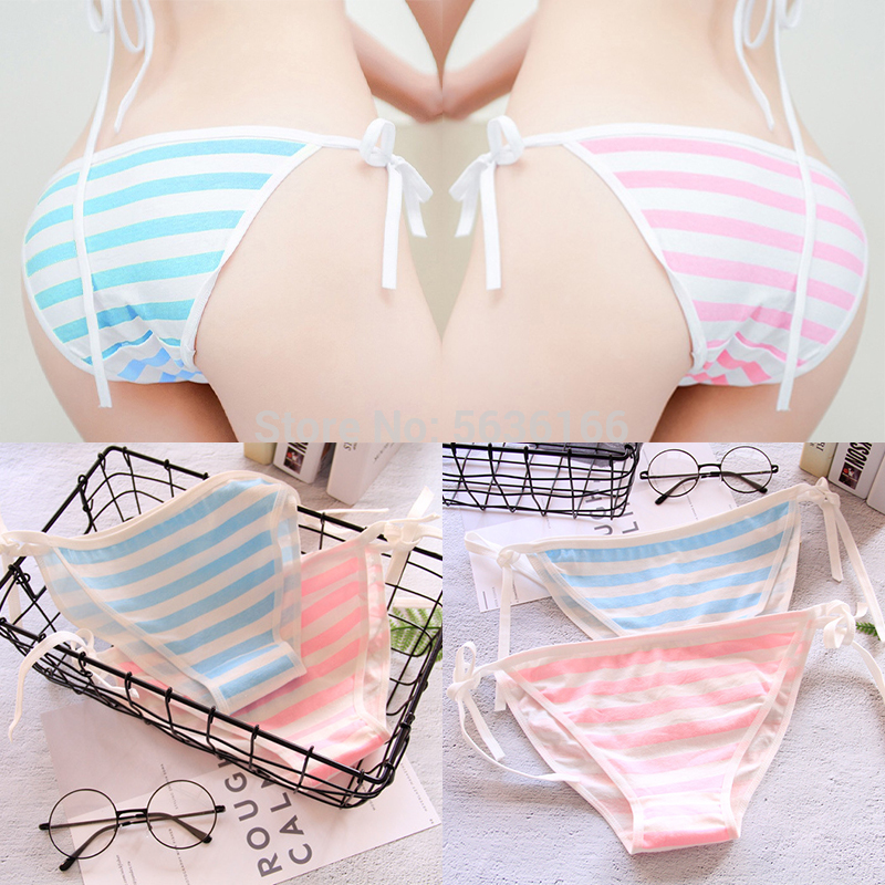 Japanese blue white striped panties lolita pink white stripe panties briefs miku white striped panties cute underwear