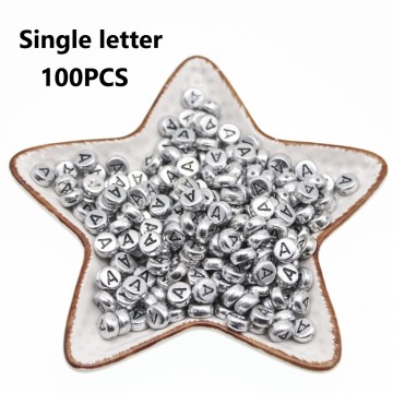 CHONGAI 100Pcs Oblate Acrylic Letter Beads Single Alphabet Silver Round Bracelet Jewelry Beads&Jewelry Making 4*7MM