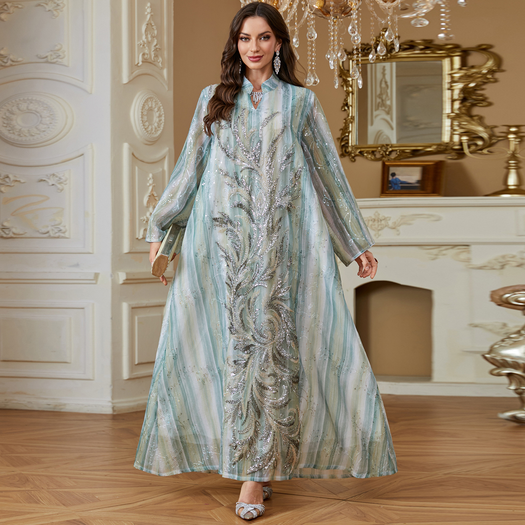 Sequin Mesh Embroidered Abaya Detail