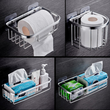 Suction Cup Toilet Roll Paper Rack Shampoo Holder Hollow Out Towel Storage Wall Hanging Basket for Bathroom of Hotel and Home