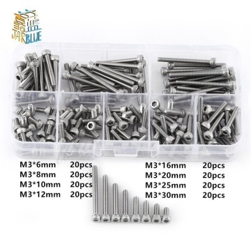 160Pcs/set M3 Metric Thread Hex Socket Cap Head Screws Bolts SS304 Stainless Steel M3 Screws Assortment Set Fastener Hardware