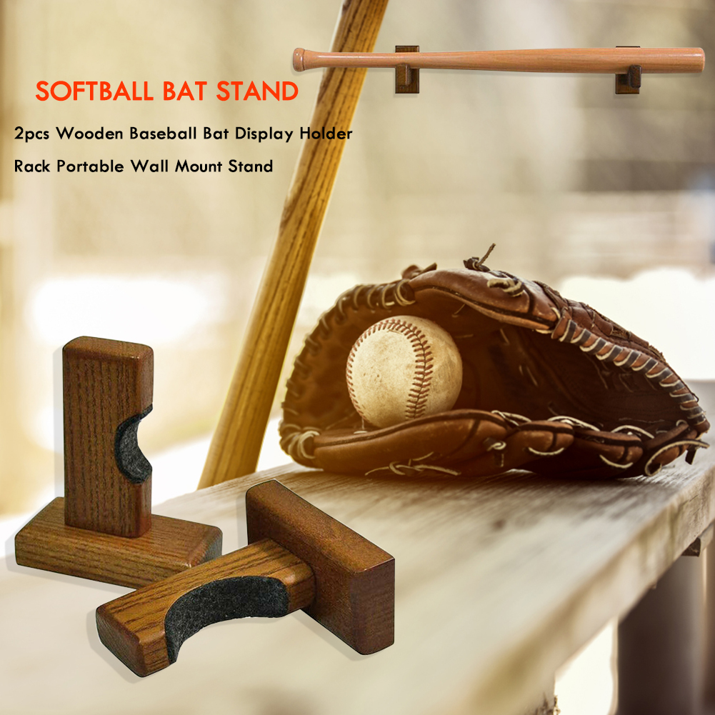 2pcs Wooden Baseball Bat Display Holder Rack Portable Wall Mount Stand baseball for match Baseballs & Softballs