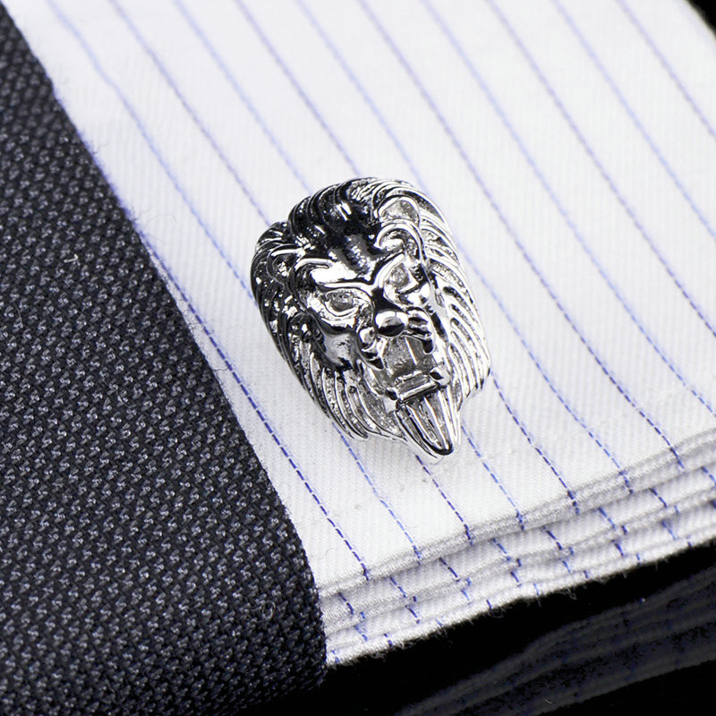 Cufflinks For Men 3D The King Of Forest Lion Head Cufflinks Jewelry Cuff Buttons Cool Cuff Links Pins Tie Clip&Cufflink