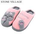 Cat Animal Prints Cute Home Slippers Short Plush Warm Soft Cotton Women Slippers Loves Floor Indoor Shoes Women Large Size 45