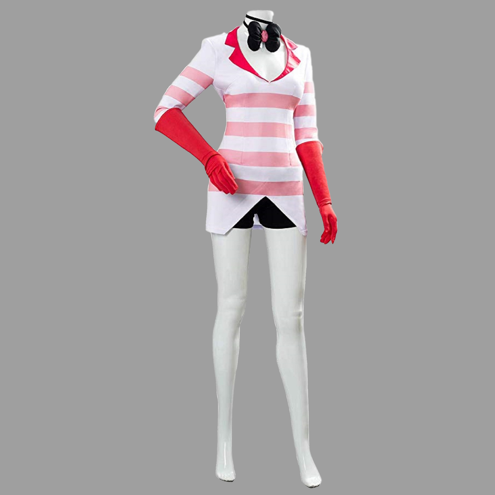 Anime Hotel Cosplay Costume Webcomic Dust Angel Uniform Women Girls Mardi Gras Carnival White Suit with Pink Stripes