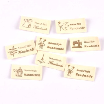 mixed 50pcs Handmade printed Beige cotton Woven Label For Clothing Care Labels Cartoon Shoes Bags Washable Garment Tags