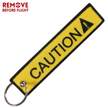 Car Keychain Embroidery CAUTION Key chain yellow Keyfob keyring for Moto llavero coche Luggage tags OEM ATV Keyring