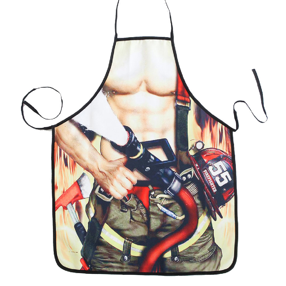 Novelty Cooking Kitchen Apron Muscle Fireman Printed Sexy Apron Cooking Grilling BBQ Apron