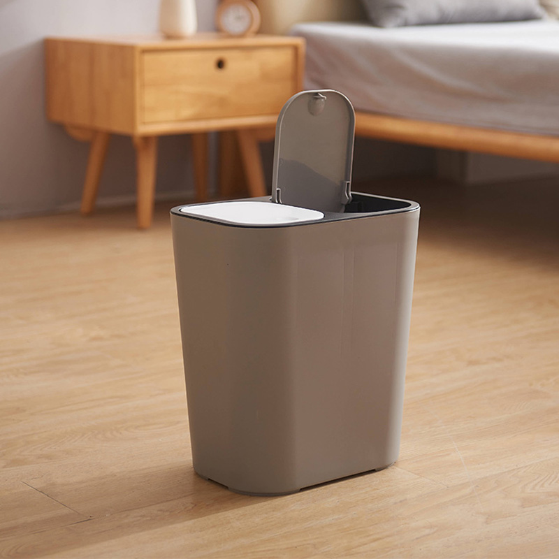 Trash Can Rectangle Plastic Push-Button Dual Compartment 12liter Recycling Waste Bin Garbage Can Classified Dustbin