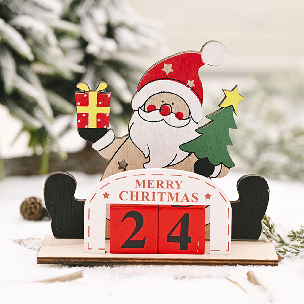 Christmas Santa Claus Snowman Elk Countdown Wooden DIY Calendar Ornaments Christmas Decorations for Home Navidad Decor New Year