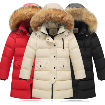 Girls Winter Duck Down Jacket Children Thickening Warm Down Jackets Boys Long Big Fur Hooded Outerwear Coats Russia Winter -20