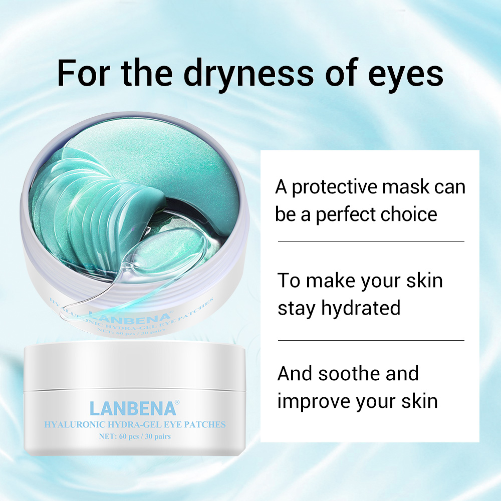 LANBENA 60pcs Eye Mask Hyaluronic Acid Collagen Gel Moisturizing Eye Patch Facial Skin Care Anti Wrinkle Puffy Elastic Eye Skin