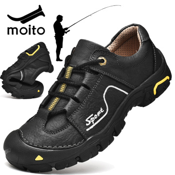 Retro men Cowhide Hiking Shoes Waterproof Outdoor camping Travel shoes sapatilha pesca masculino Anti-collision climbing shoes