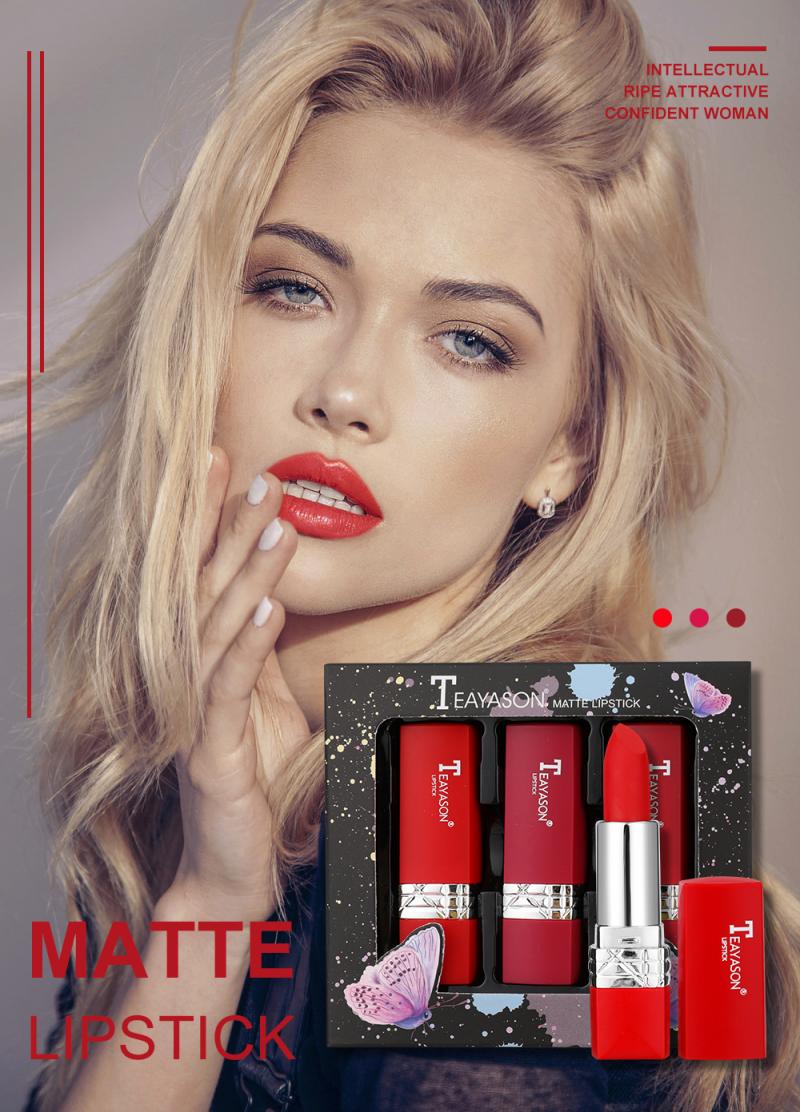 3pc/set Matte Velvet Moisturizing Lipstick Waterproof Long Lasting Makeup Tube Make Up Sweat-Proof Liquid Lip Stick Cosmetics