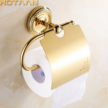 Free Shipping,Golden Finish Solid Brass Toilet Paper Holder Classic Bathroom Accessoreis Toilet Tissue Roll Paper Holder 12292G