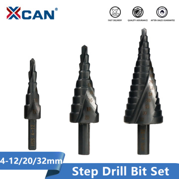 XCAN HSS Step Drill Bit Set 4-12/20-32mm Nirtird Coated Spiral Groove Wood Metal Hole Cutter Step Cone Drill Bit