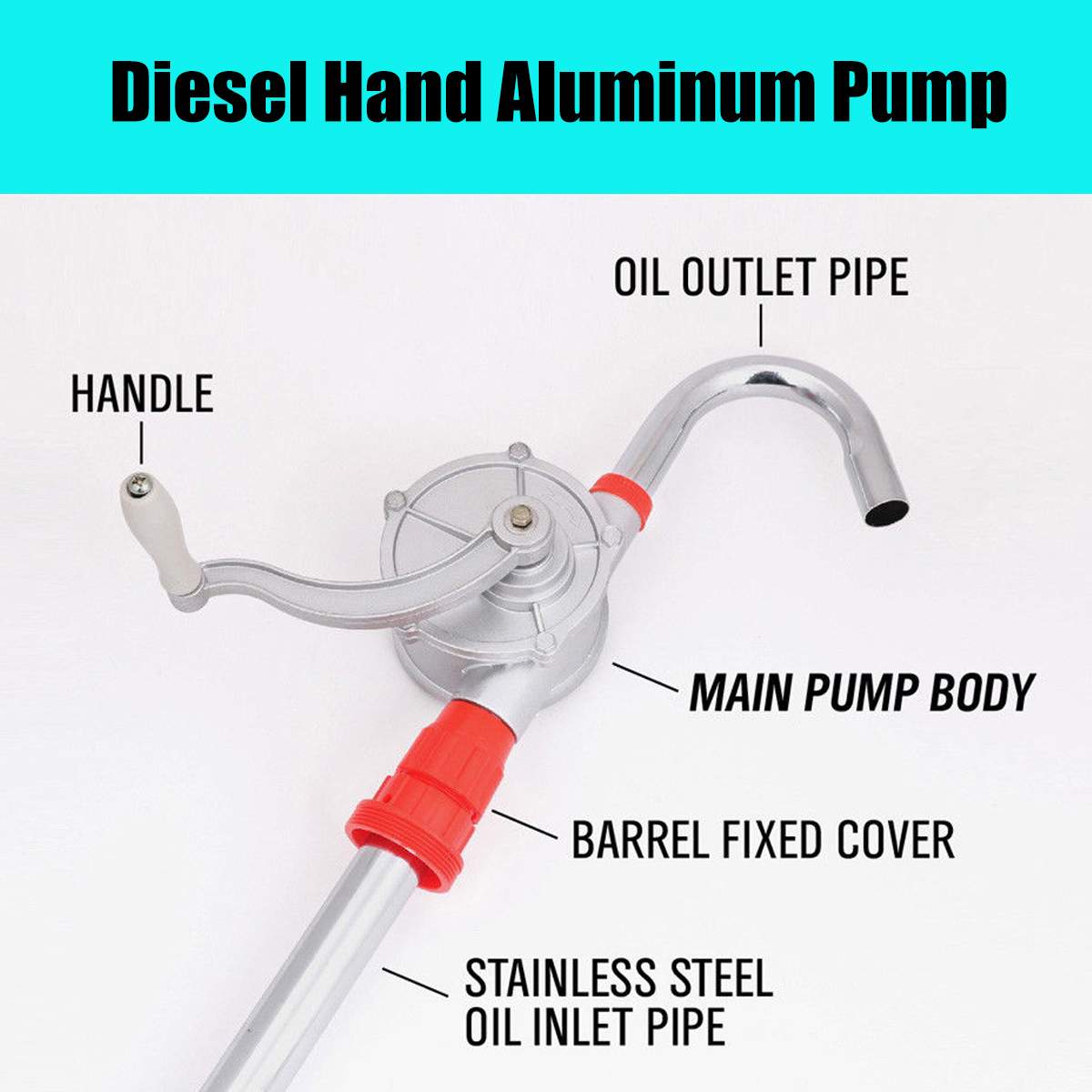 32mm 30L/min Heavy Drum Rotary Manual Hand Pump Diesel Fuel Oil Gas Transfer Tool Oil Fuel Barrel Heavy Duty Aluminum Pump
