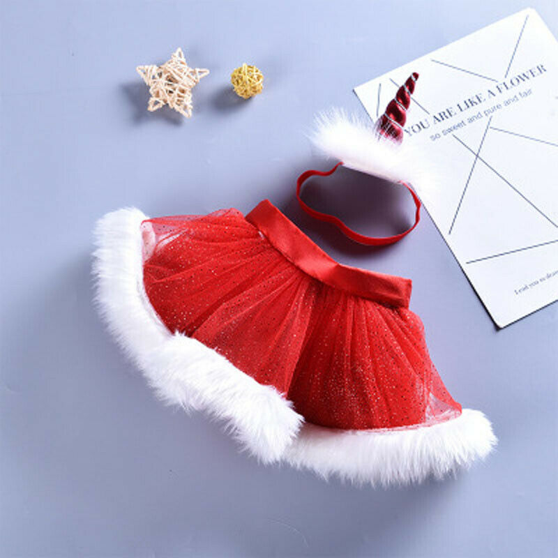 2Pcs Christmas Party Toddler Baby Girls Skirts Xmas Festival Sequin Chiffon Tutu Skirt Headband Princess Clothes Costume