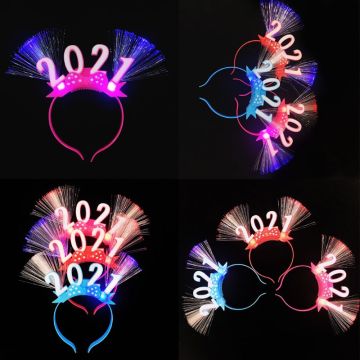 2021 LED Light Up Fiber Optic Headband New Year Hair Hoop Glowing Party Favors F3MF