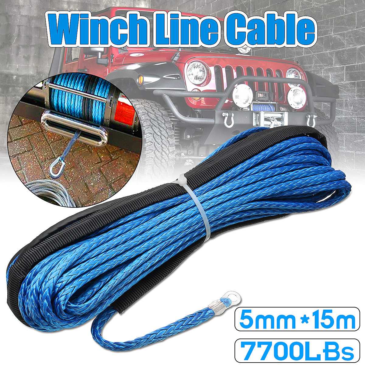15M 7700 lbs Winch Rope String Line Cable With Sheath Synthetic Towing Rope Car Wash Maintenance String for ATV UTV Off-Road