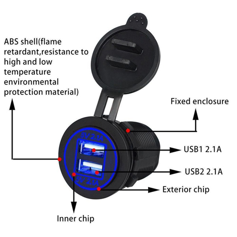 2019 USB Charger Cover for Motorcycle Auto Truck ATV Boat LED Car 4.2A Dual USB Socket 12-24V auto usb Charger Power Adapter