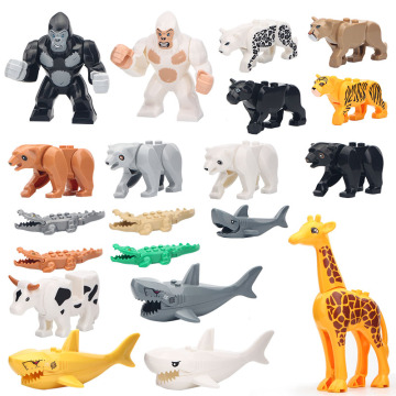 Compatible with Animals Dinosaurs Mini Zoo Particles Shark Panther Building Blocks Toys Children Gift