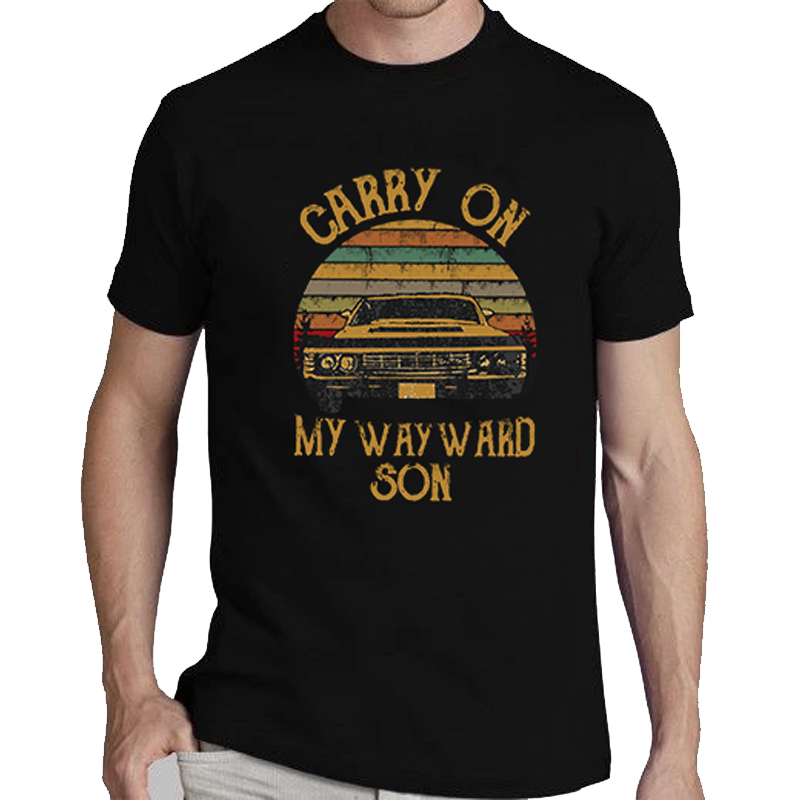 Supernatural Men's T Shirt Carry on My Wayward Son Printed Short Sleeve Black Tops Tee Vintage Women Clothing Streetwear Fashion