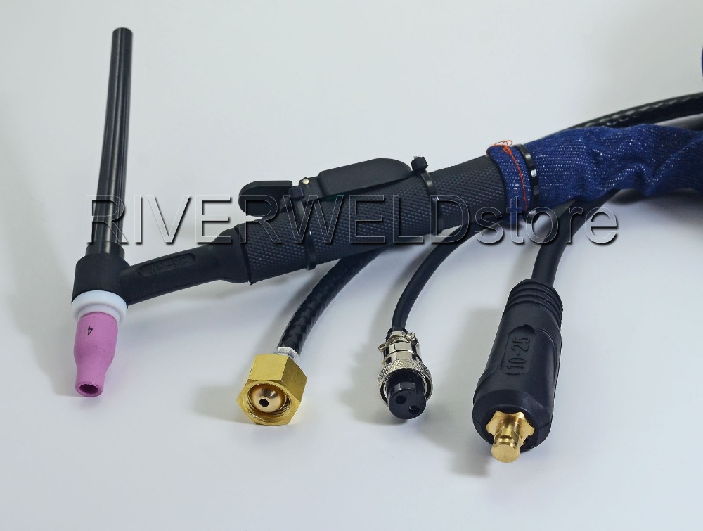 WP-9F-12E-1 10mm2/M16x1.5 2pin CK10-25 Tig Welding Torch Complete Air-Ccooled Euro Style Flexible Torch Head Body