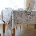 Cotton Floral Printed Tablecloth Rustic Linen Rectangular Lace Edge Tablecloth For Dining Kitchen Table Protector Cover Mantel