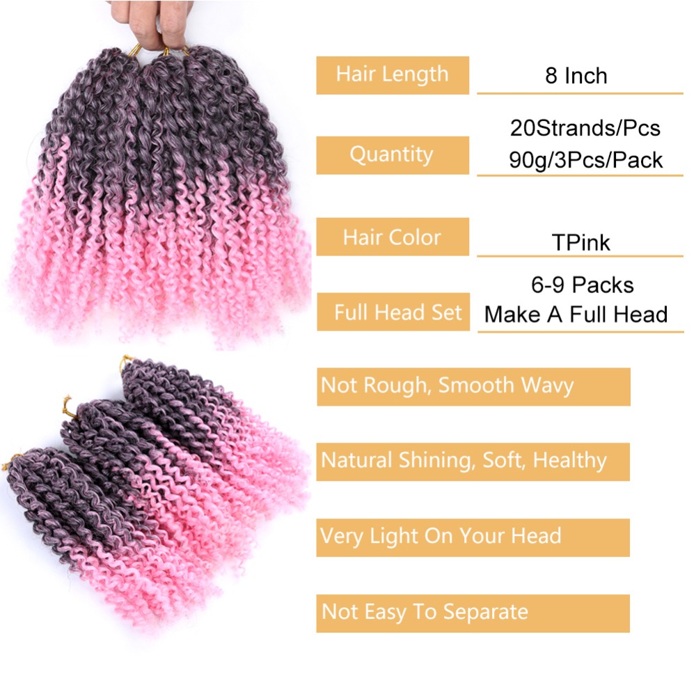 Mtmei Hair 3Pcs/Pack Marlybob Crochet Hair 8 Inch Afro Kinky Curly Hair Black Brown Blue Purple Pink Synthetic Crochet Braids