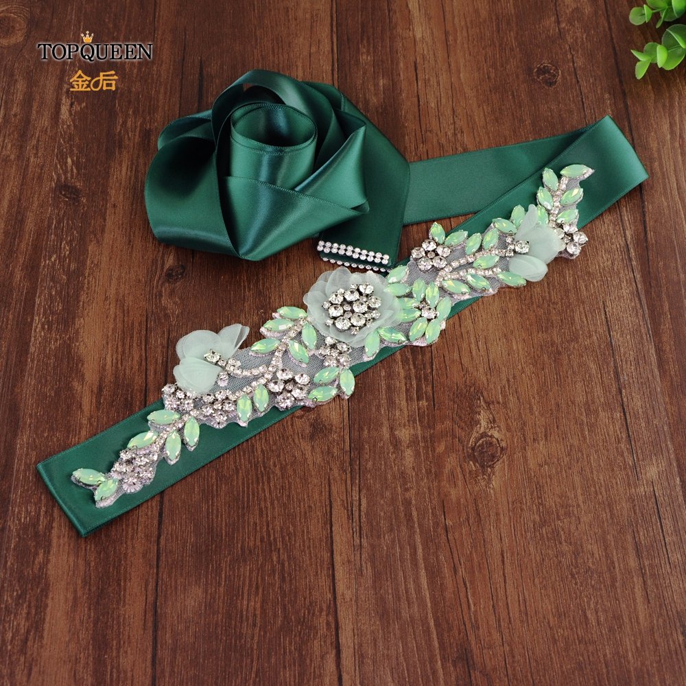 TOPQUEEN S419 Wedding Belts Rhinestone Flower Belt for Party Dresses Belts Elegant Women's Formal Dresses Belt Maternity Belt