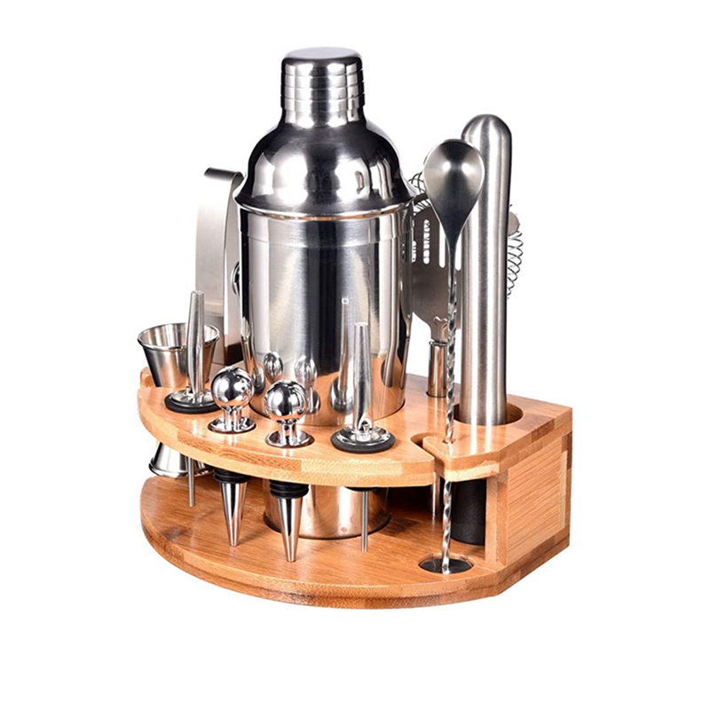 25Oz Bartender Kit with Stylish Bamboo Stand, 12 Piece Cocktail Shaker Set, Professional Stainless Steel Bar Tool Set