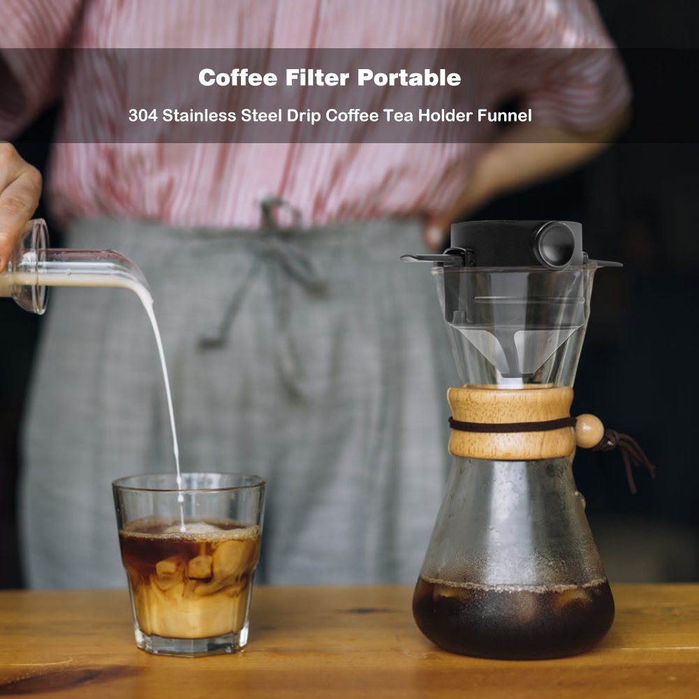 Foldable Portable Coffee Filter Coffee Maker Stainless Steel Drip Coffee Tea Holder Reusable Paperless Pour Over Coffee Dripper