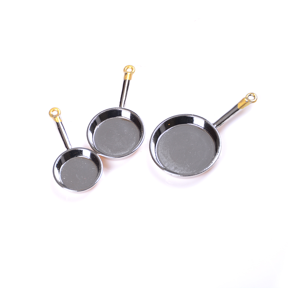 3pcs Dollhouse Miniature Metal Frypan Frying Pans Cooking Pot Cookware Kitchen Toys Accessory