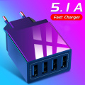 Universal 4 Port Mobile Phone USB Travel Charger Adapter for iPhone X MAX 8 Samsung 5V 5.1A USB Fast chargers EU US wall charger