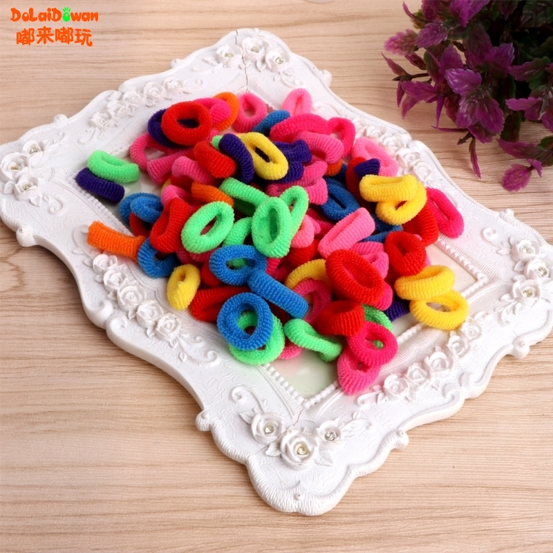 Wholesale 100 Pcs Colorful Child Kids Hair Holders Cute Rubber Hair Band Elastics Accessories Girl Charms Tie Gum