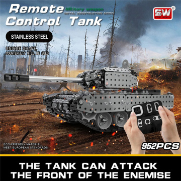 Wecute 952PCS 2.4G RC Military Tank DIY Assembly Set Stainless Steel RC Model Toys For Boys Adult RC Car DIY Puzzle Assembly Toy