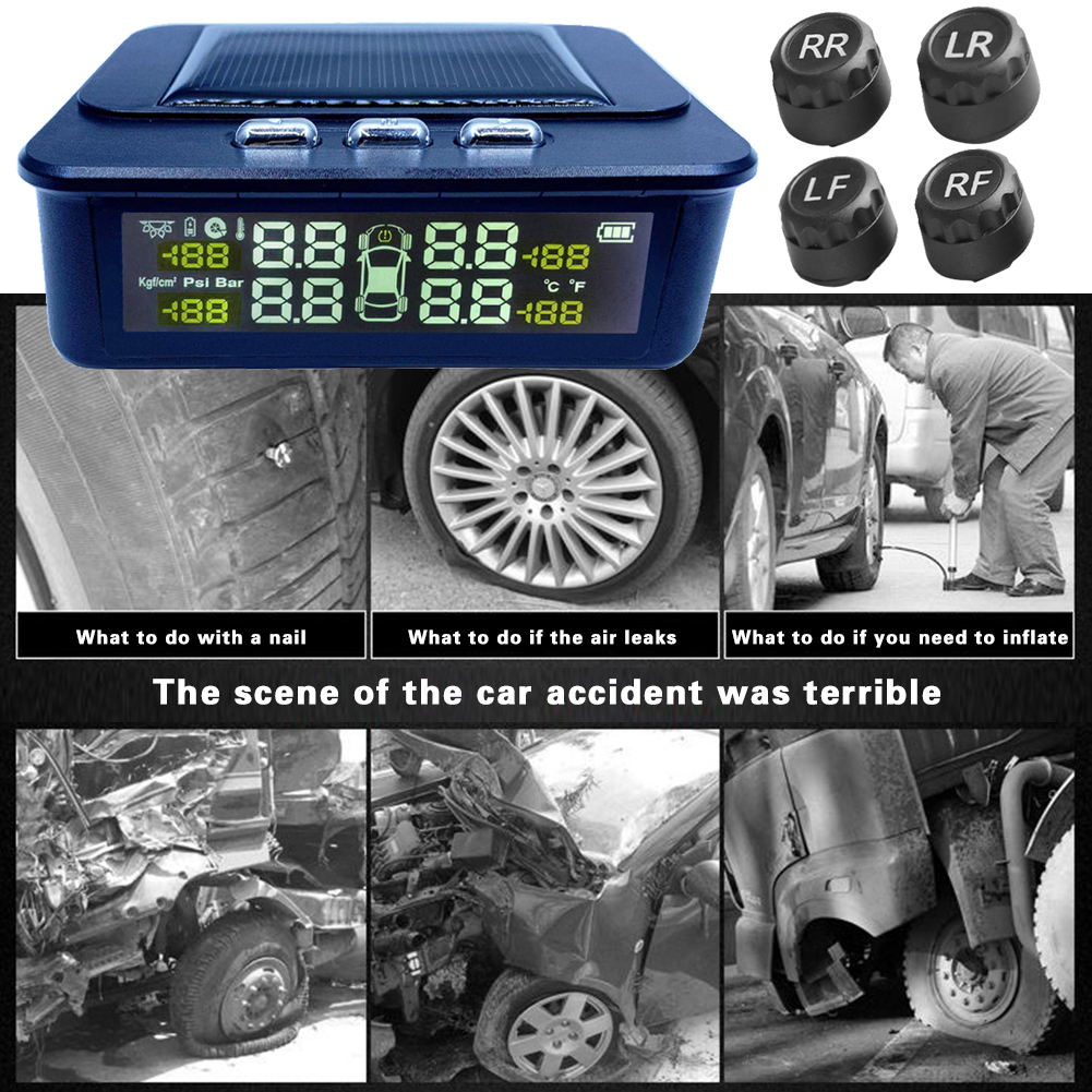 Solar TPMS Car Tire Pressure Monitoring Tyre LCD Display Auto Sensor Temperature Tire Pressure Alarm Warning System Visture