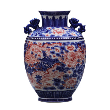 Chinese Style Jingdezhen Blue And White Dragon Vase Ceramic Red Porcelain Kaolin Flower Vase Home Decor Handmade Vases
