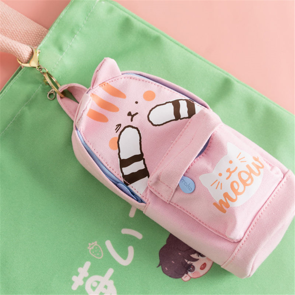 Cute Cartoon Cat Dinosaur Pencil Bag Kawaii Stationery Cosmetics Pouch Large Capacity Pencil Case Stationery Holder Organizer