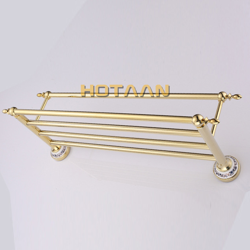Stainless Steel Wall Mounted Gold Color Bath Towel Rack Active Bathroom Towel Holder Double Towel Shelf Bathroom Accessories