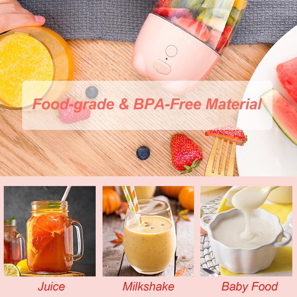 Portable Blender Cordless Personal Blender Juicer Mini Mixer Smoothie Blender With USB Rechargeable 300ml Home Sports Travel